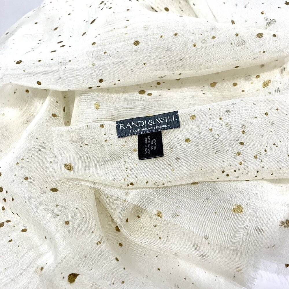 RANDI & WILL Wool Silk Scarf Stole Gold Paint Splatter Made In India NWOT